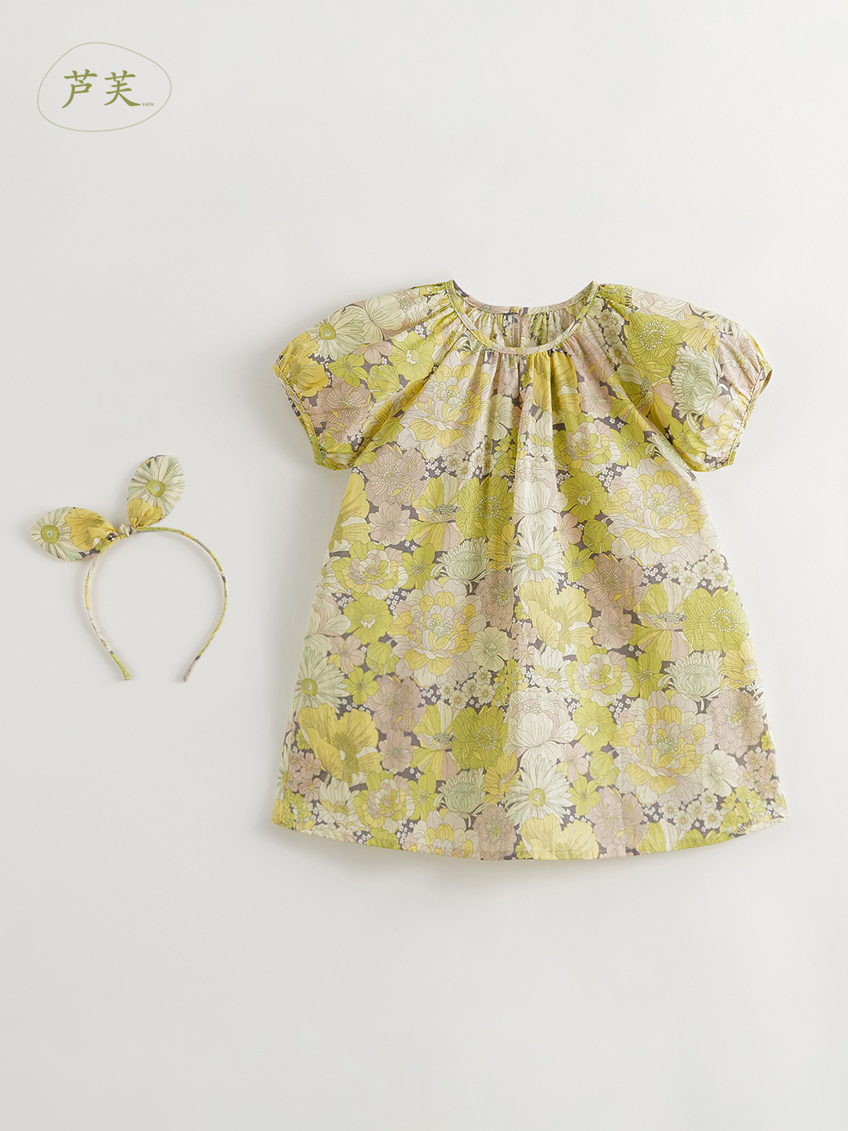[Mark Jenny Lufu] girls flower bud sleeve cotton printed dress children's skirt summer 230589