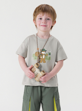 [凉感透气]马克珍妮男童城市户外松鼠短袖T恤宝宝夏装新款240380