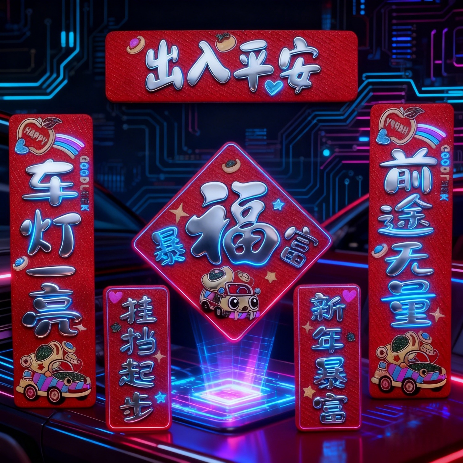 汽车对联套装出入平安新年车贴