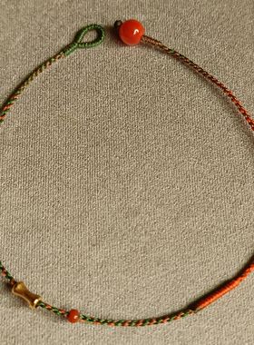 六月店主乱编初夏手绳手工编织纯18k小骨头竹节au750藏式敦煌红绳