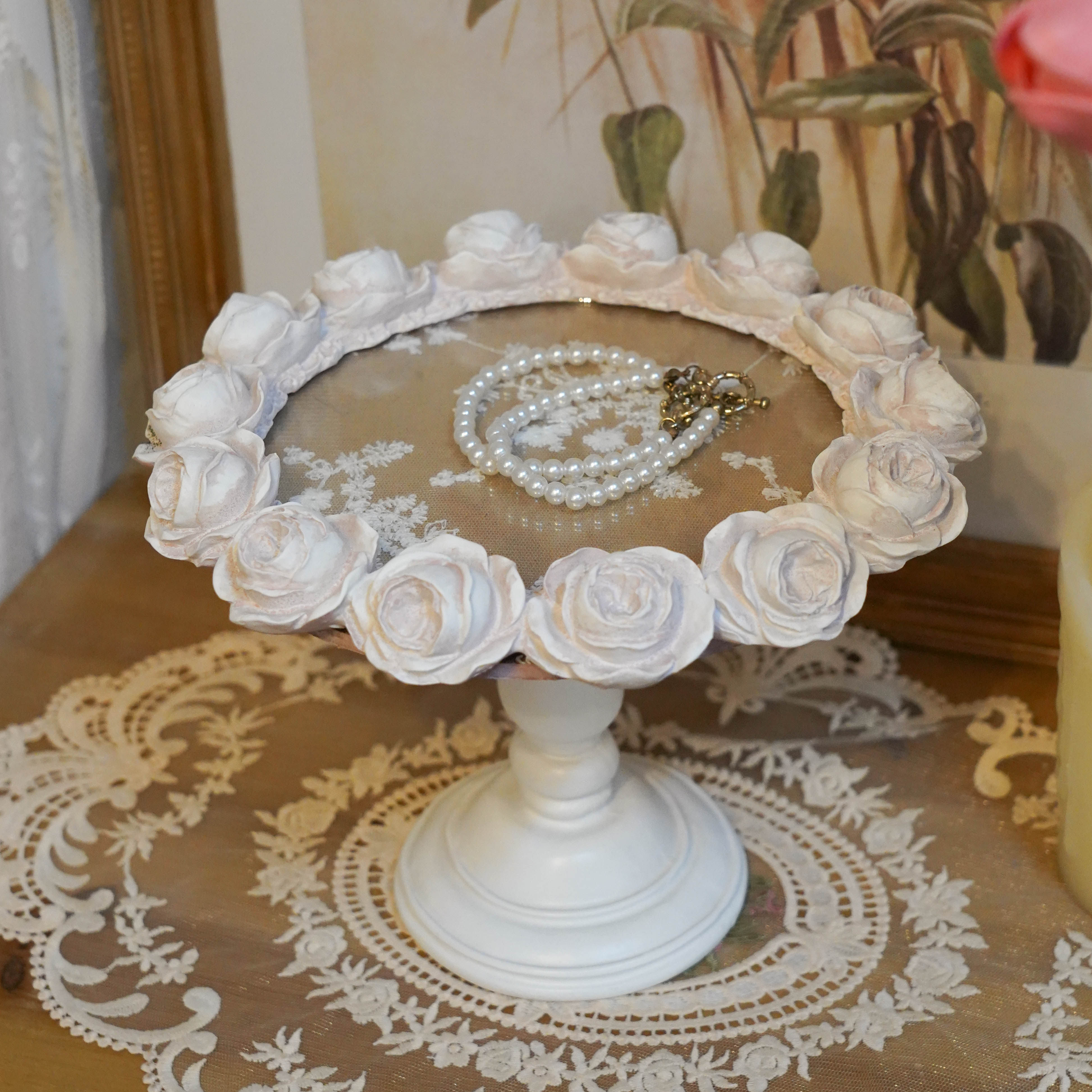 原创设计手工制作玫瑰花玻璃树脂蕾丝摆件托盘23*23*17cm,家居饰品,桌面摆件,淘宝优惠券,粉丝福利购,淘宝优惠卷