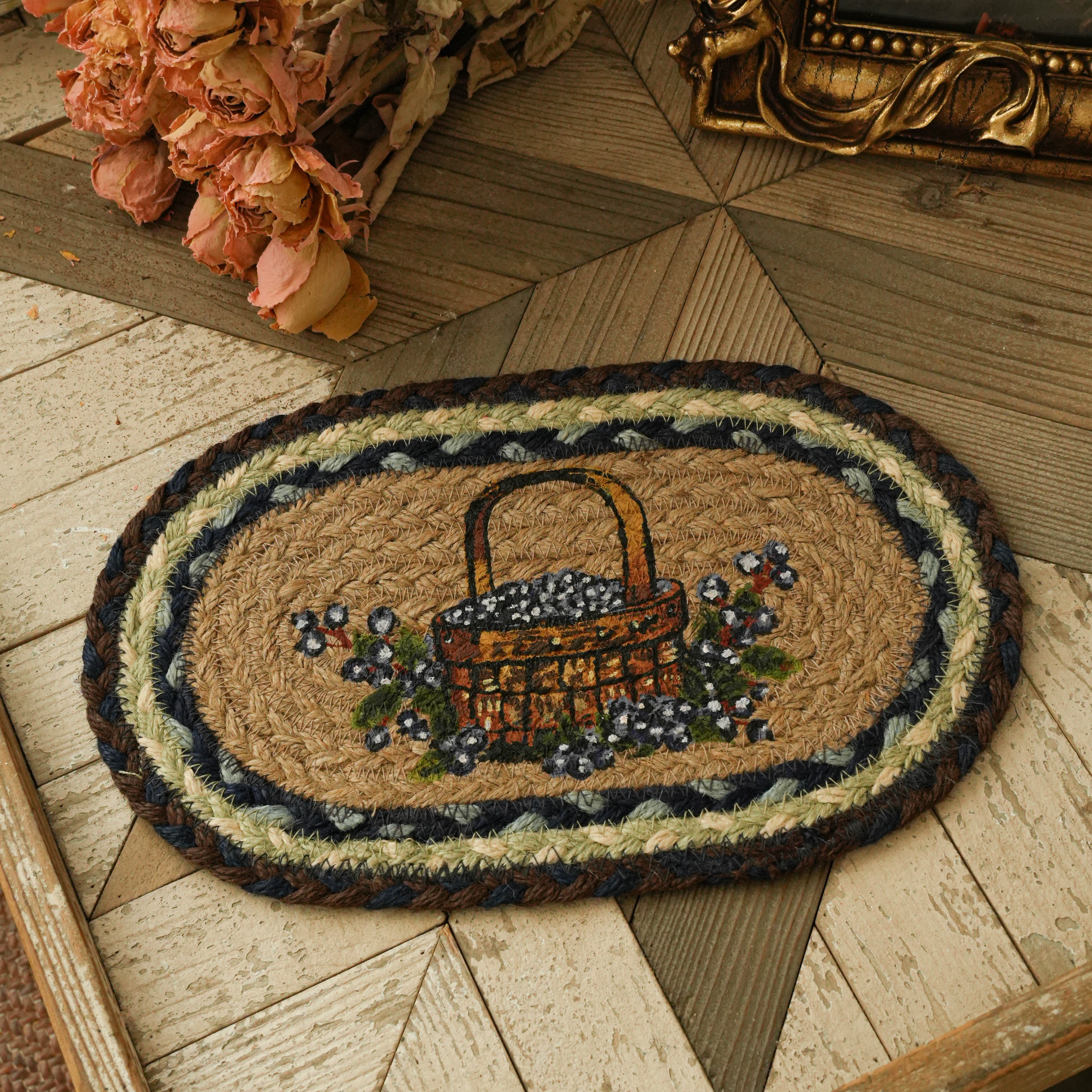 椭圆形田园风格黄麻编织杯垫