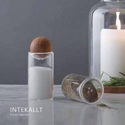 北欧Sagaform圆柱调料瓶调料罐椒盐胡辣椒瓶厨房橡木球调料分装瓶