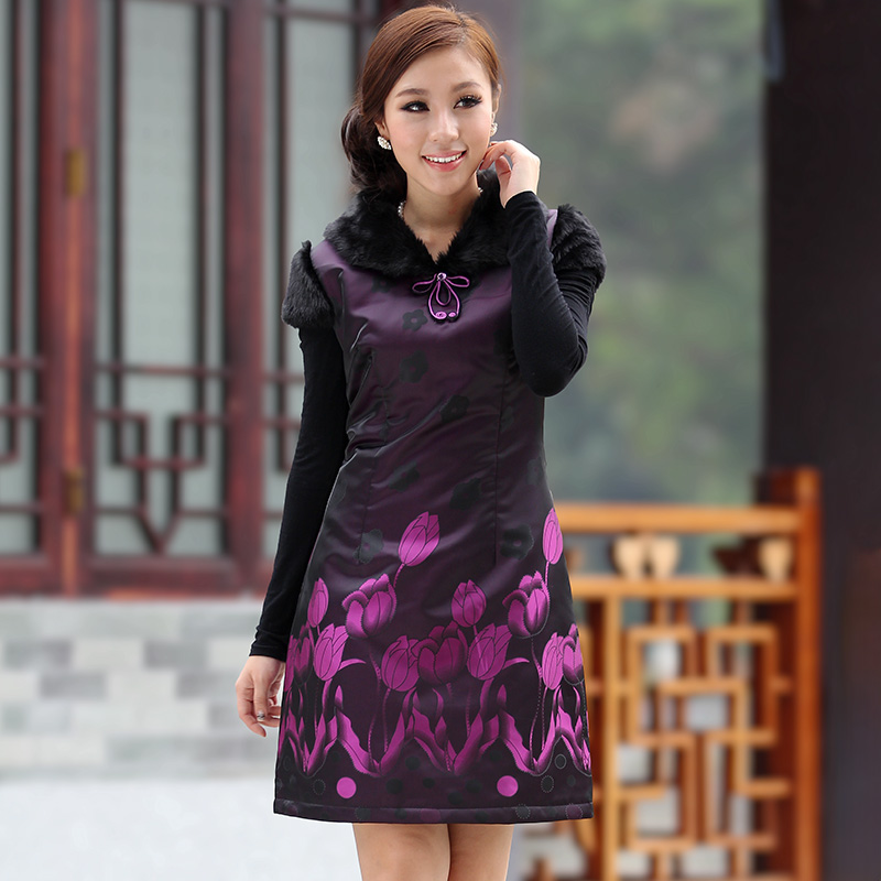 逸锦唐日常修身紫色年轻款旗袍