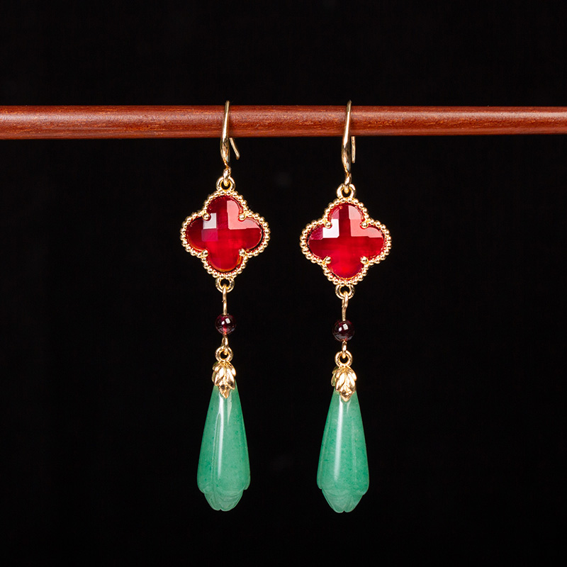 S925纯银古风玉石耳环吊坠高级感