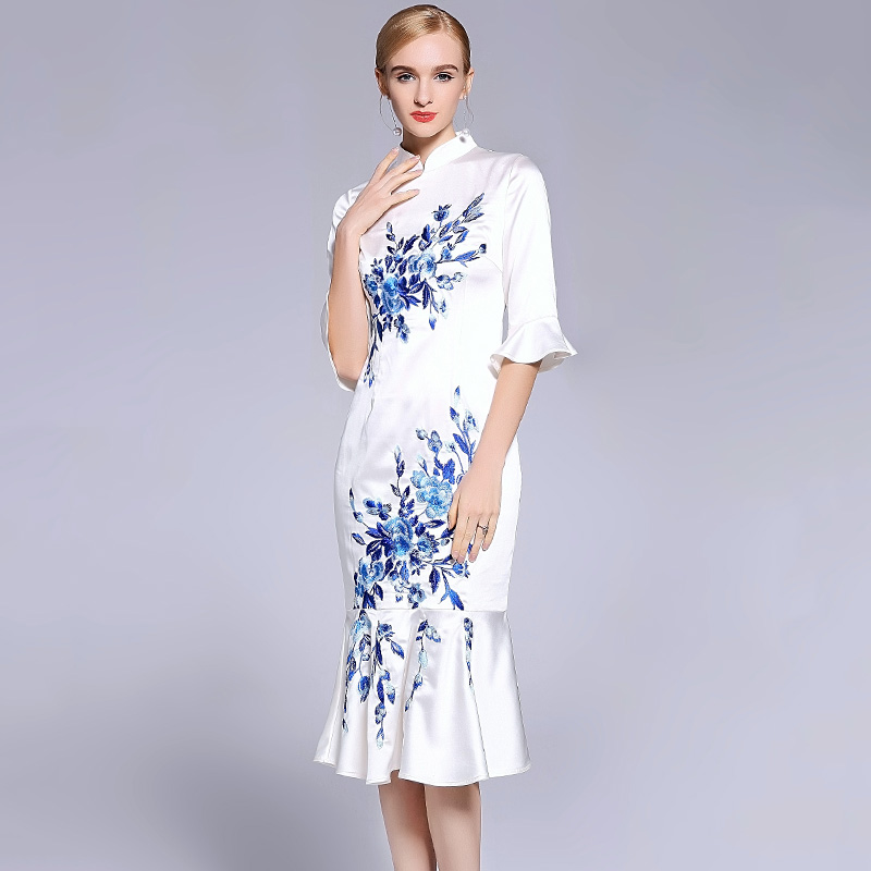 新款通勤风改良旗袍鱼尾裙小礼服