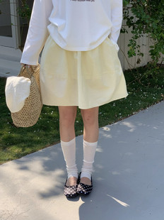 春夏女装纯色棉质半身裙松紧腰中长款垂坠感显瘦宽松休闲廓形下装