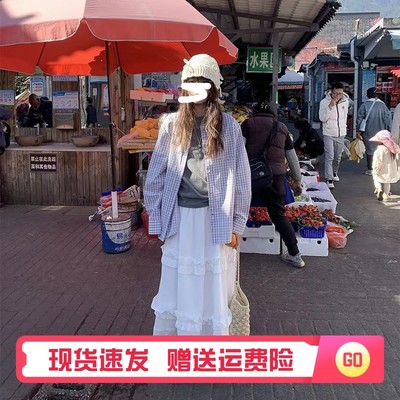 春夏女装甜美木耳边层叠蛋糕裙松紧高腰中长款垂坠感半身裙下装