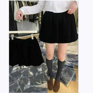 丝绒花苞裙女冬季外穿休闲宽松显瘦松紧腰加绒纯色打底半身裙下装