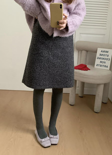 圈圈毛呢半身裙女秋冬松紧腰修身显瘦百搭直筒打底半身裙纯色下装