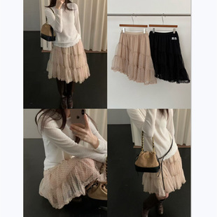 波点网纱层叠蛋糕半身裙女春夏松紧腰甜美气质不规则垂坠显瘦下装