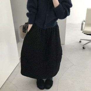 秋冬女装碎花夹棉半身裙松紧腰中长款宽松显瘦百搭a字打底裙下装