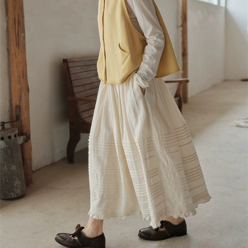 棉质蛋糕裙女春夏松紧腰中长款垂坠感显瘦宽松百搭口袋半身裙下装,女装/女士精品,半身裙,淘宝优惠券,粉丝福利购,淘宝优惠卷