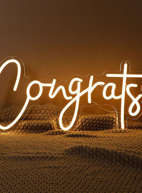 跨境定制Congrats造型发光霓虹灯室毕业典礼壁挂装饰创意氛围灯