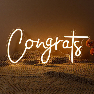 跨境定制Congrats造型发光霓虹灯室毕业典礼壁挂装饰创意氛围灯