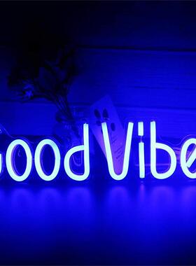 亚马逊线上热卖  背板 cood vibes  粉色 蓝色  led 霓虹灯厂家