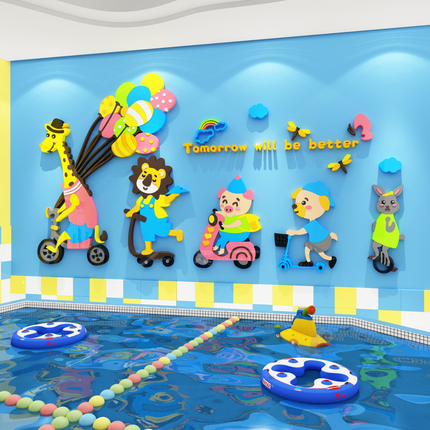 婴儿游泳馆贴画宝宝游泳池母婴店墙面装饰品布置防水玻璃贴纸墙贴