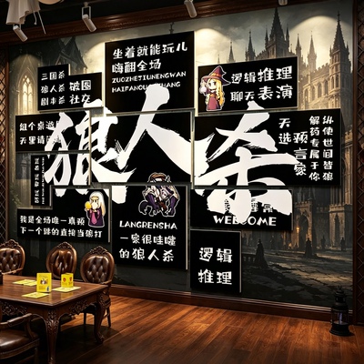 网红剧本杀狼人杀推理室壁贴