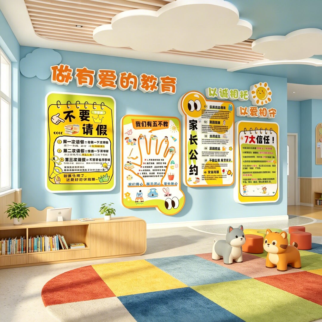 高端家长公约幼儿园形象墙贴