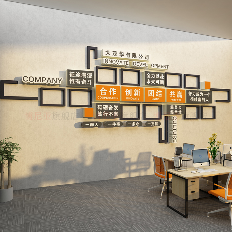企业文化照片墙面贴纸团队员工风采形象展示办公司室装饰励志标语