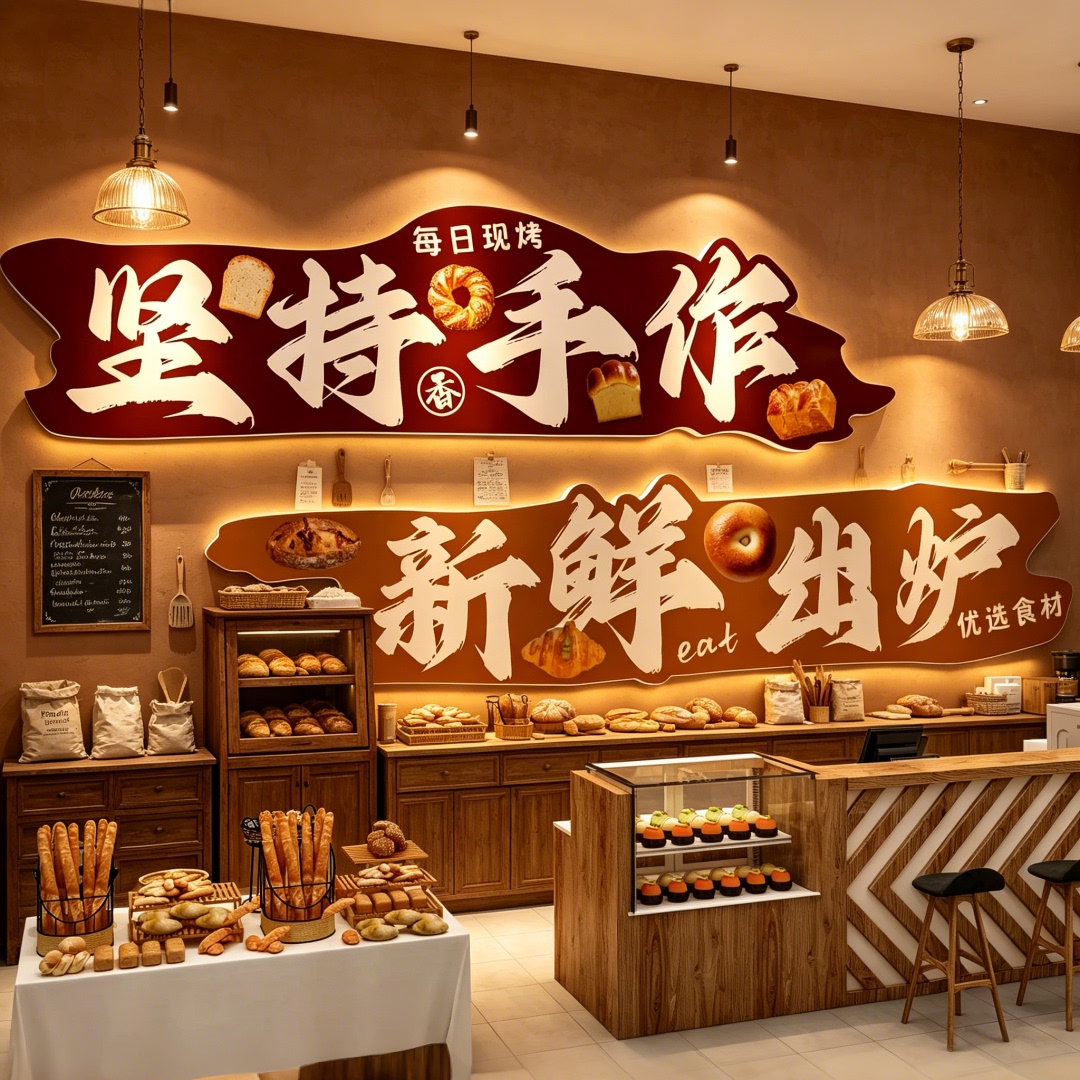网红面包店门口吸引人墙贴