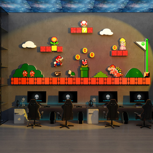 超级马里奥墙面贴纸电竞脑桌游酒店房间布置网吧装饰海报画创意