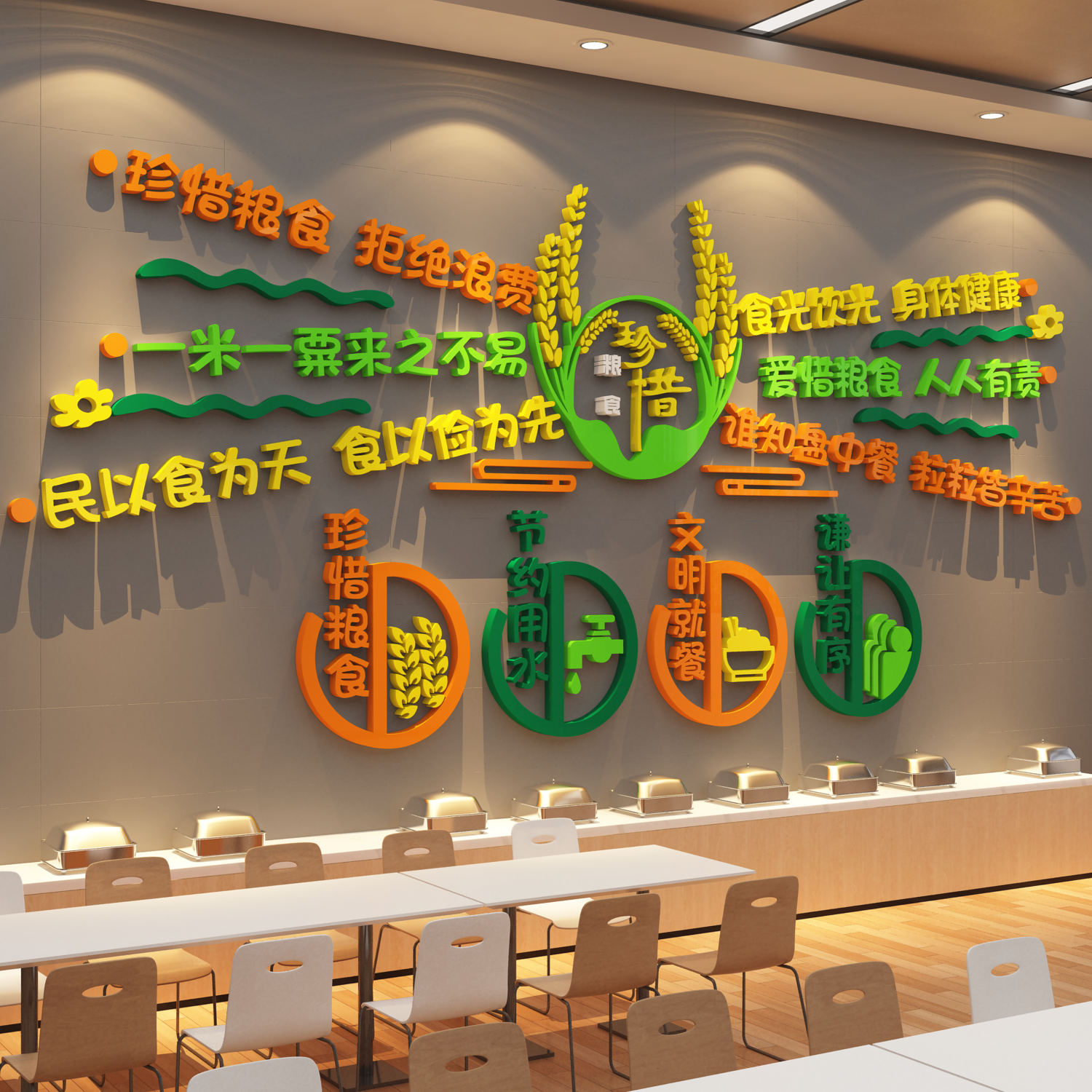 食堂文化墙贴纸珍惜节约粮食职员工快餐饮厅店面装饰宣传标语识牌