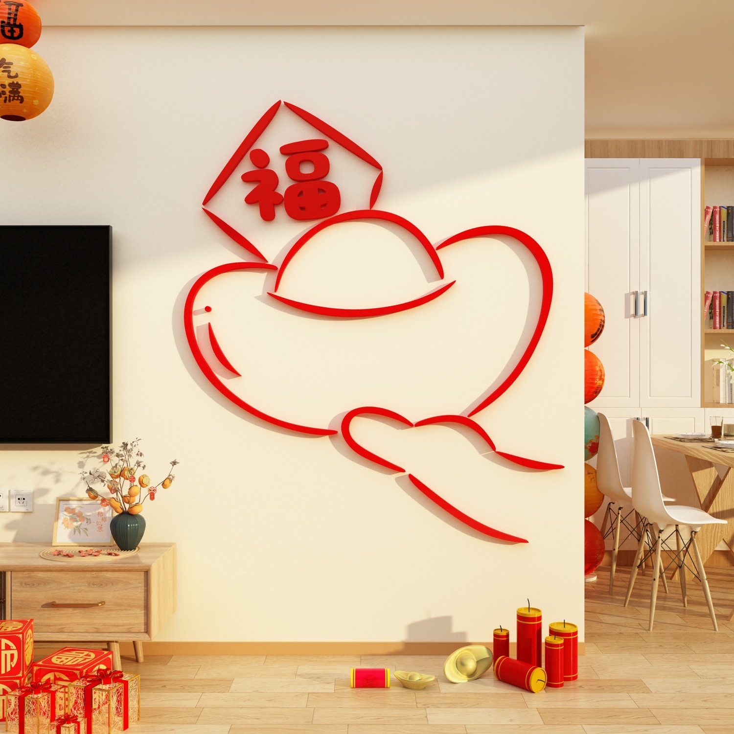 新年装饰品2026马农历春节氛围布置贴画客厅电视机背景大白墙挂件