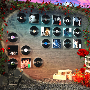 网红打卡拍照区林俊杰黑胶唱片玫瑰花墙装饰户外布置形象造景海报