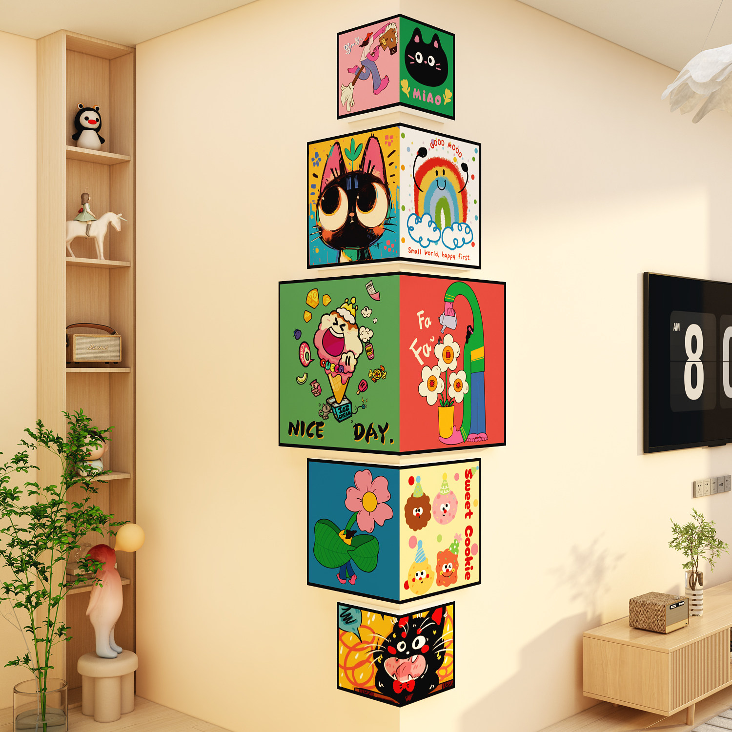 2026新款电视机背景墙面拐转角装饰品挂件贴纸画遮丑亚克力创意