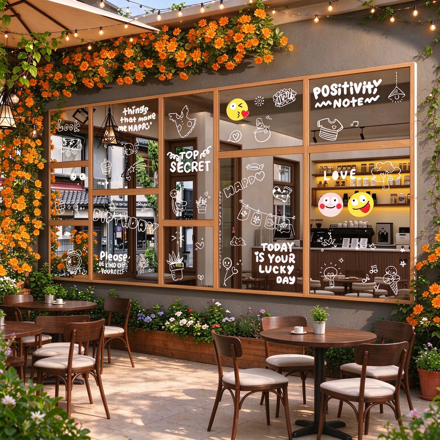 网红打卡涂鸦镜面墙贴咖啡奶茶店