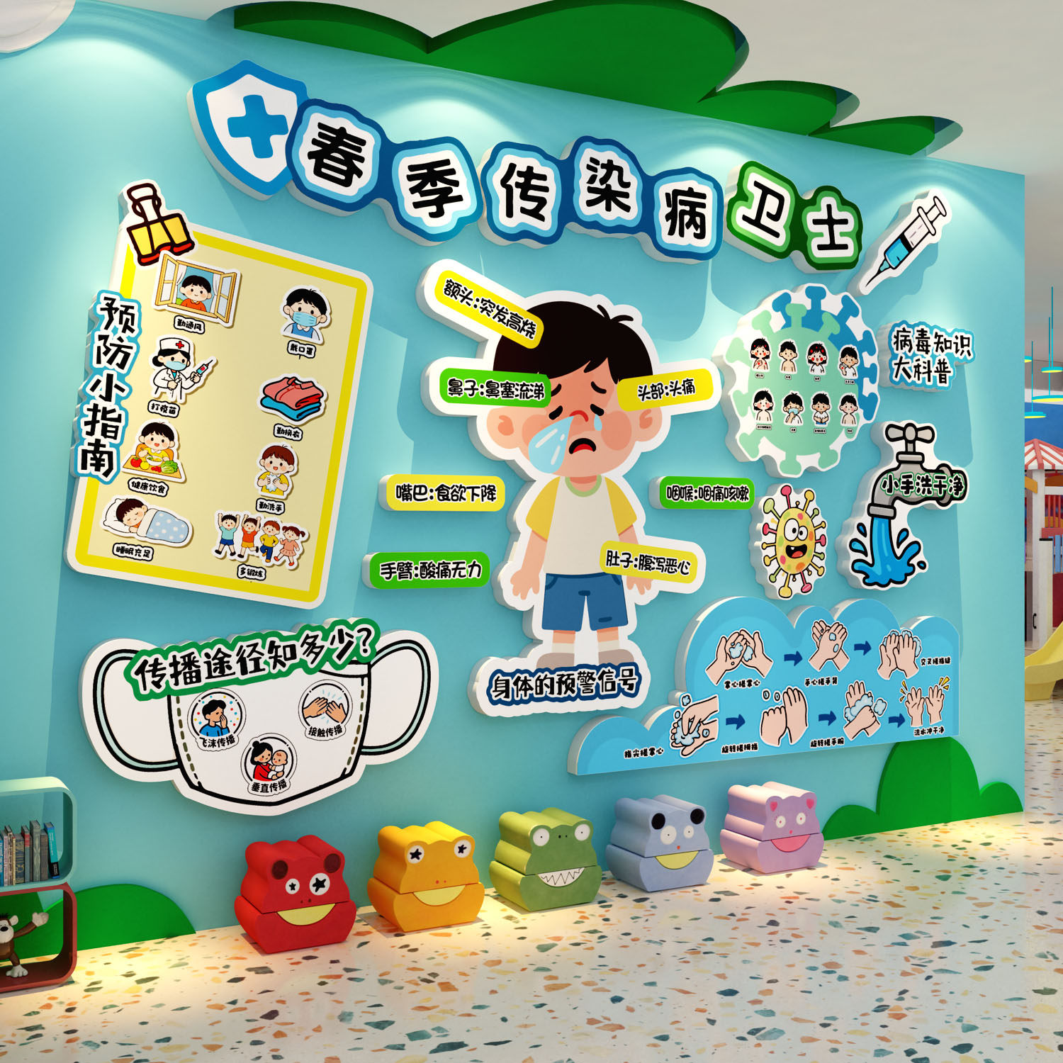 幼儿园托管机构卫生保健环创春季流行疾病预防主题文化贴墙面成品