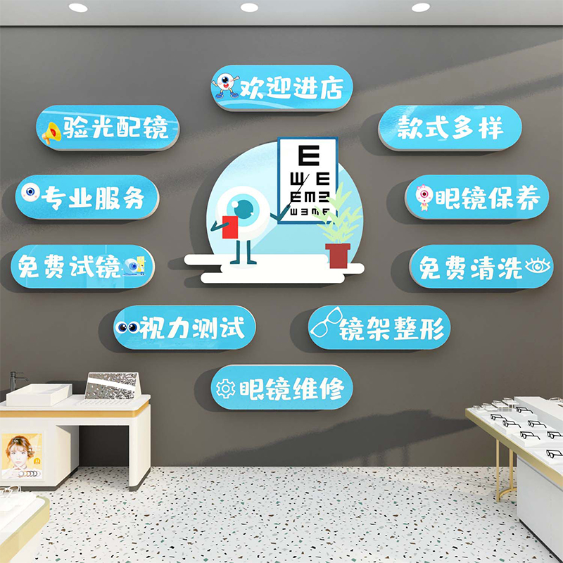 眼镜店形象墙面装饰挂画文化背景广告海报眼科医院验光配镜宣传贴