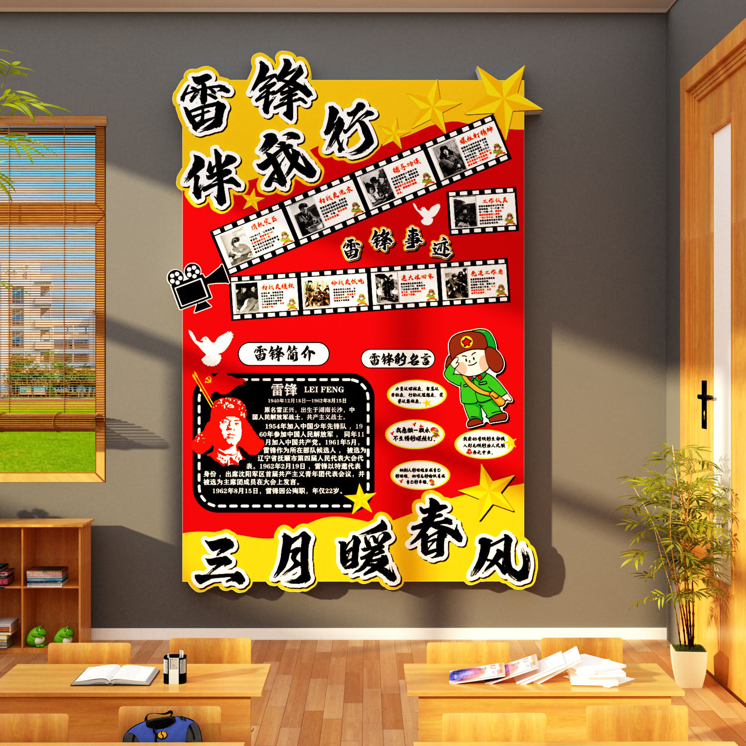 学习雷锋精神好榜样主题黑板报环创教室装饰班级布置文化墙面贴画