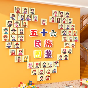 五十六56个民族团结图鉴环创幼儿园中心机构文化主题墙面成品贴纸