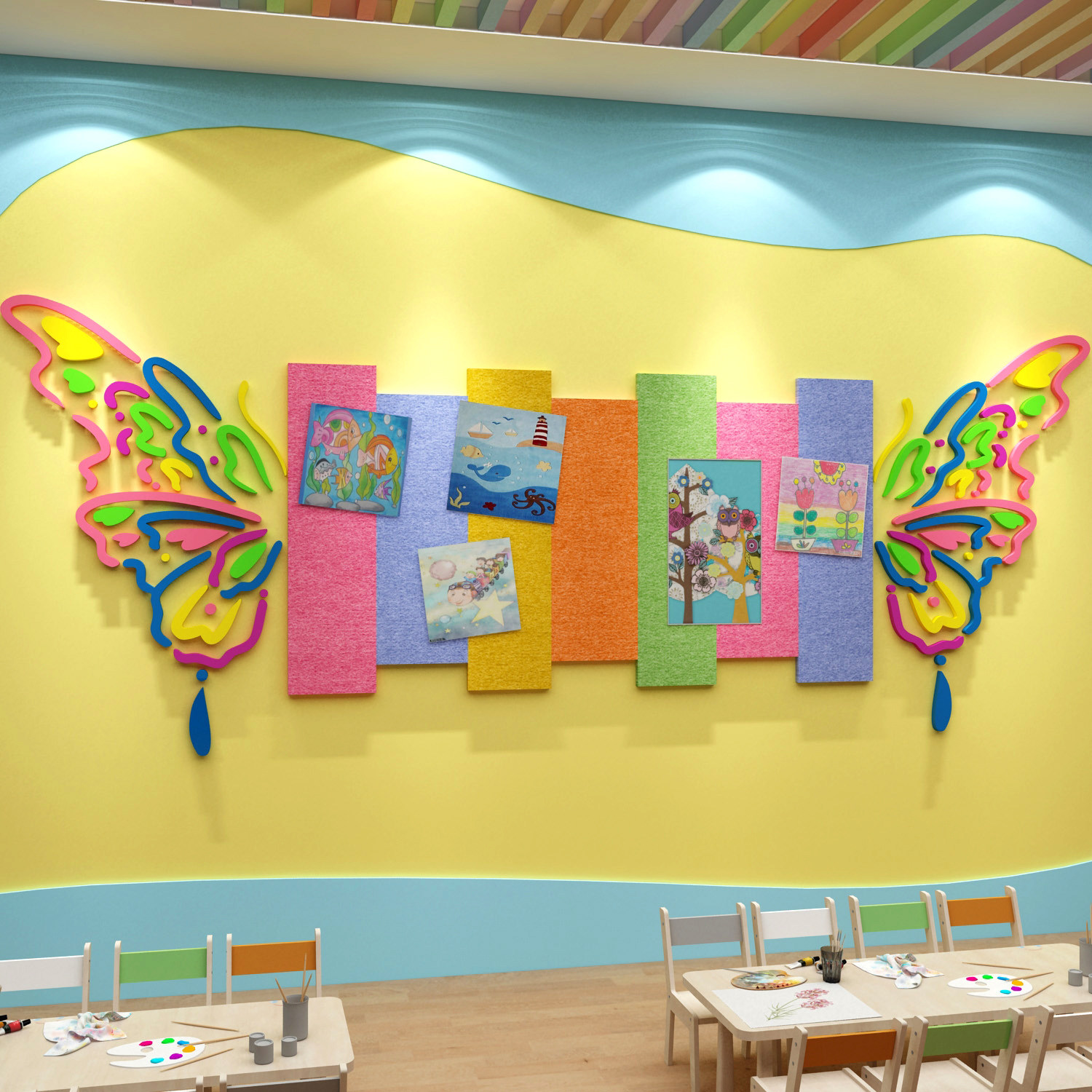 幼儿园布置美术画教室绘画作品展示板毛毡文化墙装饰环创主题成品