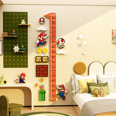 马里奥超级玛丽身高测量尺墙贴纸宝儿童3d立体房间布置装饰亚克力