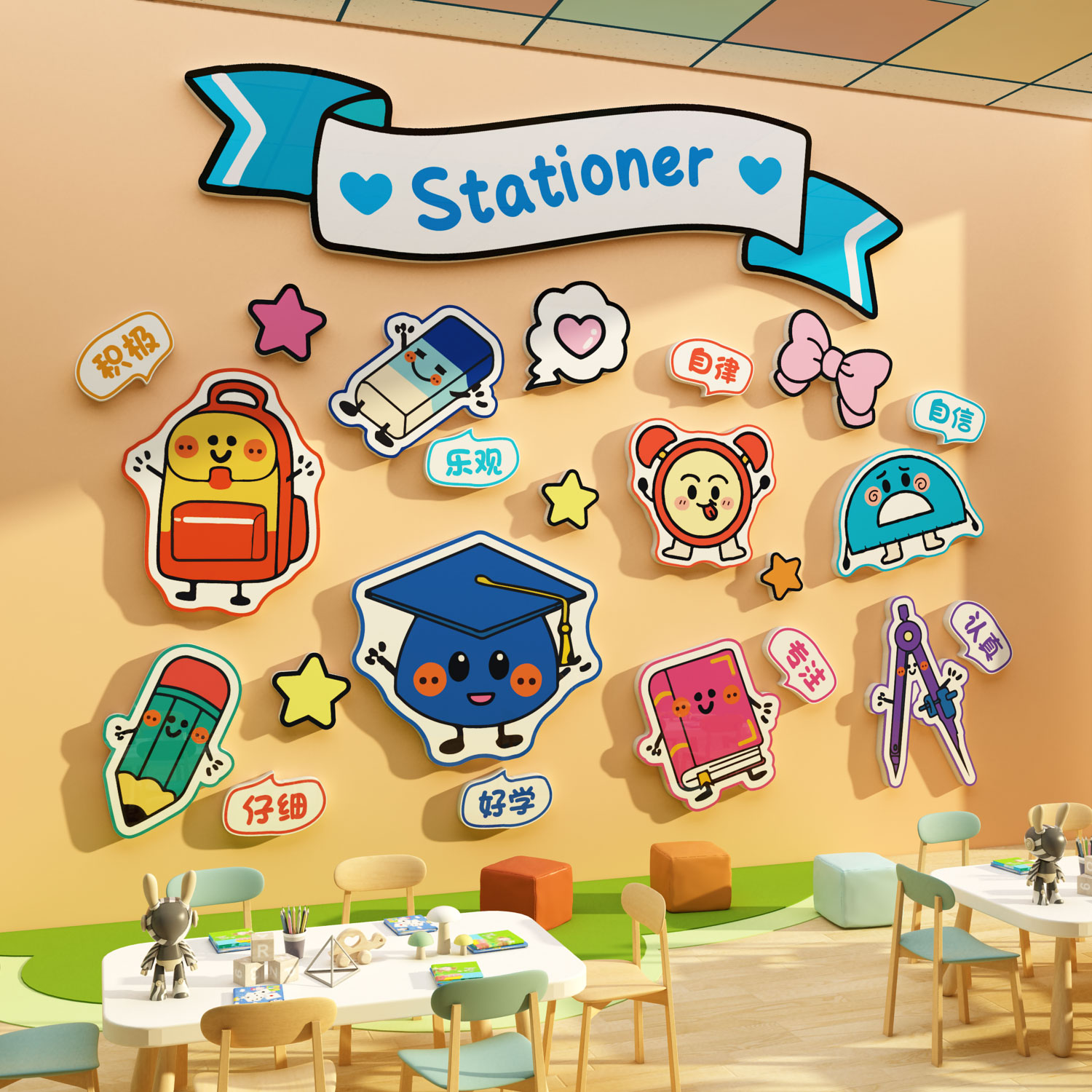 幼儿园环创主题成品文化墙面装饰数学托管培训班形象中心布置机构