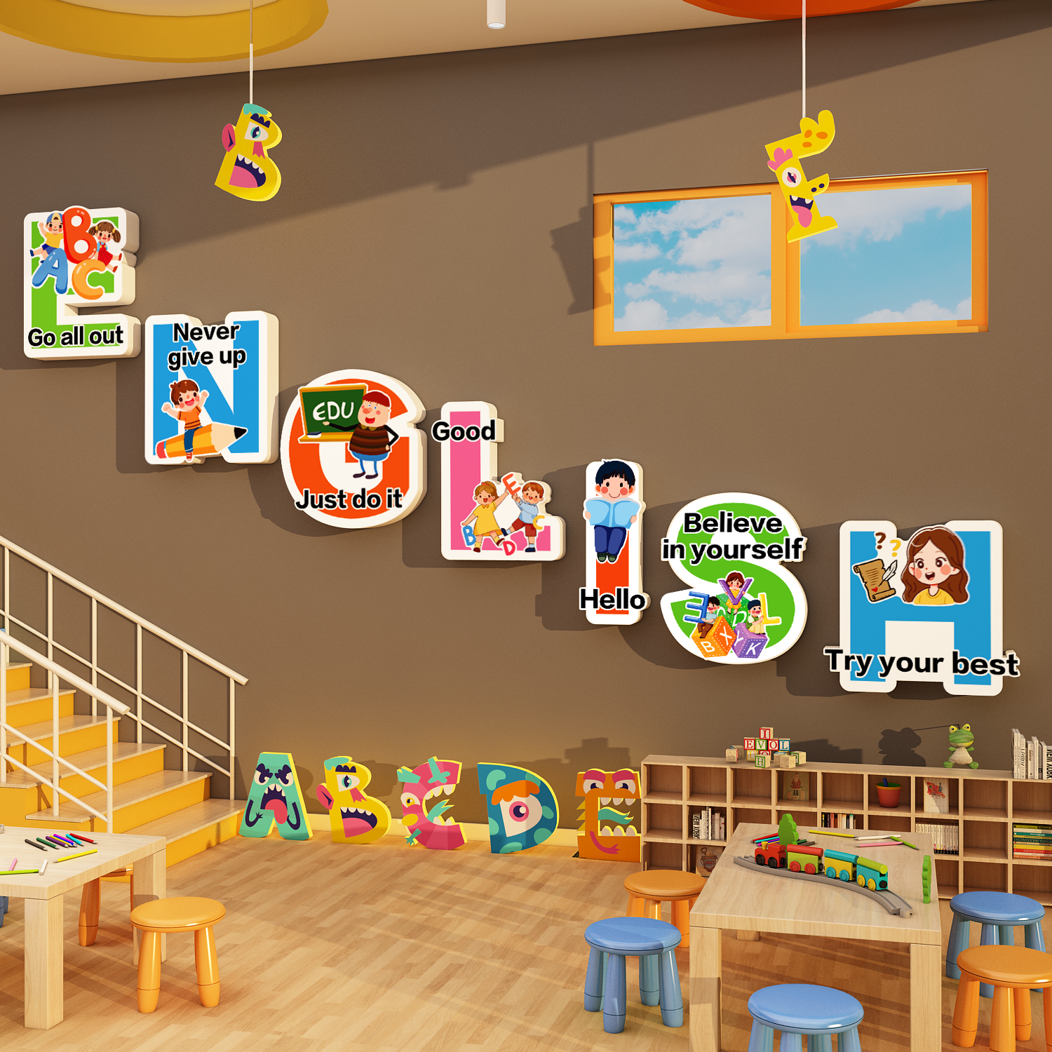 英语角工作培训机构文化布置教室装饰幼儿园楼梯墙面环创主题成品,家居饰品,文化墙贴,淘宝优惠券,粉丝福利购,淘宝优惠卷