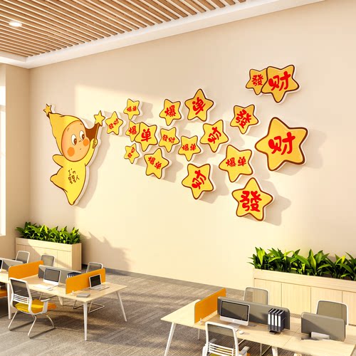 办公室墙面装饰企业司文化氛围布置励志标语爆单挂画星人环创进门