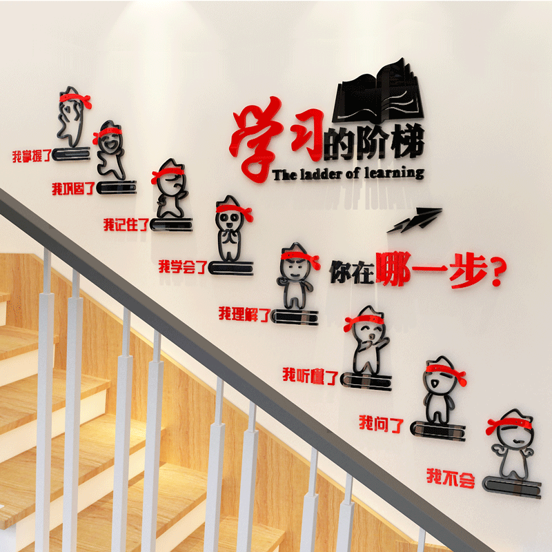 班级文化墙装饰教室布置贴纸学习的阶梯墙贴画3d立体学校楼梯走廊