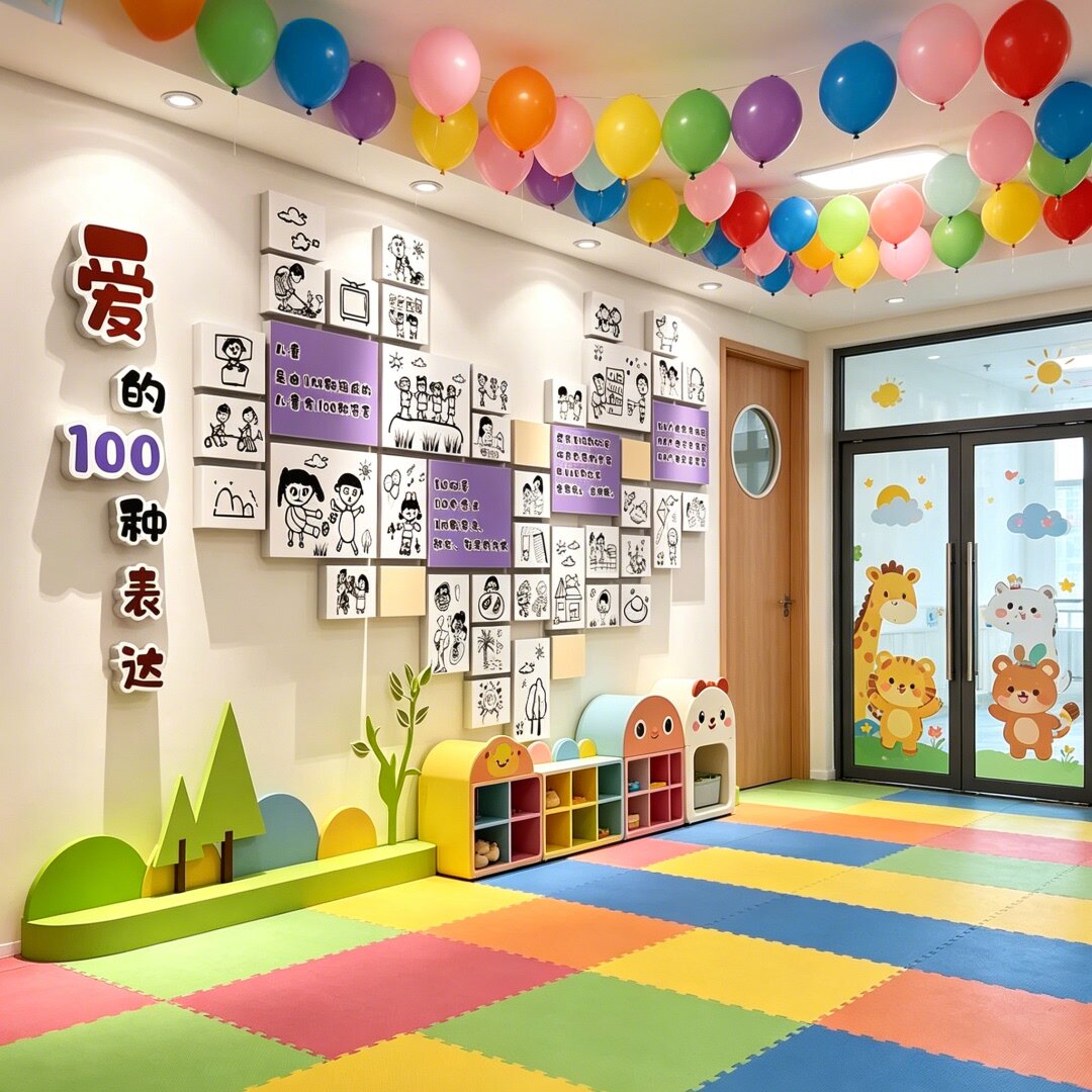 幼儿园托管班走廊大厅文化墙面装饰环创主题成品爱的10种表达形象