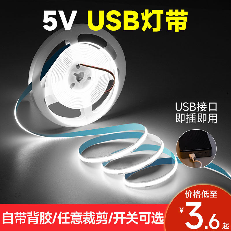 led低压灯带5V自粘背胶USB接口超亮电池款背景墙电视装饰氛围灯条