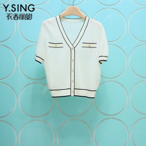 YSING衣香丽影专柜正品2026夏季新款珍珠扣V领针织衫150429101