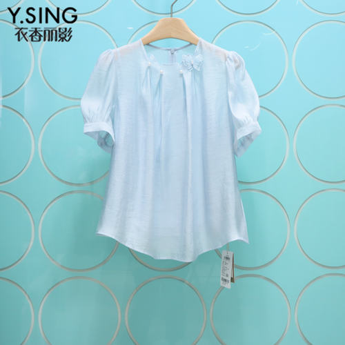 YSING衣香丽影专柜正品2026夏季新款蝴蝶珍珠短袖上衣140681132