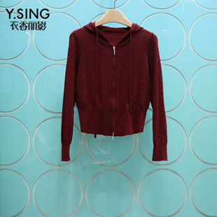 YSING衣香丽影专柜正品2025冬季新款拉链抽绳羊毛开衫140939106