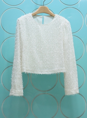 MRER莫乂义 专柜正品春季新款减龄短款长袖流苏丝衫上衣R5C20611