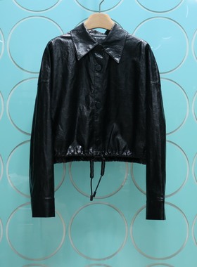 MRER莫乂义 专柜正品春季新款抽绳高腰PU皮短外套上衣R5C31433