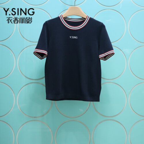 YSING衣香丽影专柜正品2026夏季新款短袖拼接领针织衫150229017