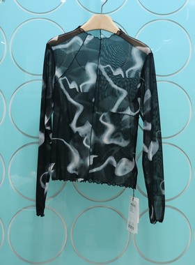 MRER莫乂义 专柜正品春季新款休闲抽象印花网纱长袖上衣R5C80178